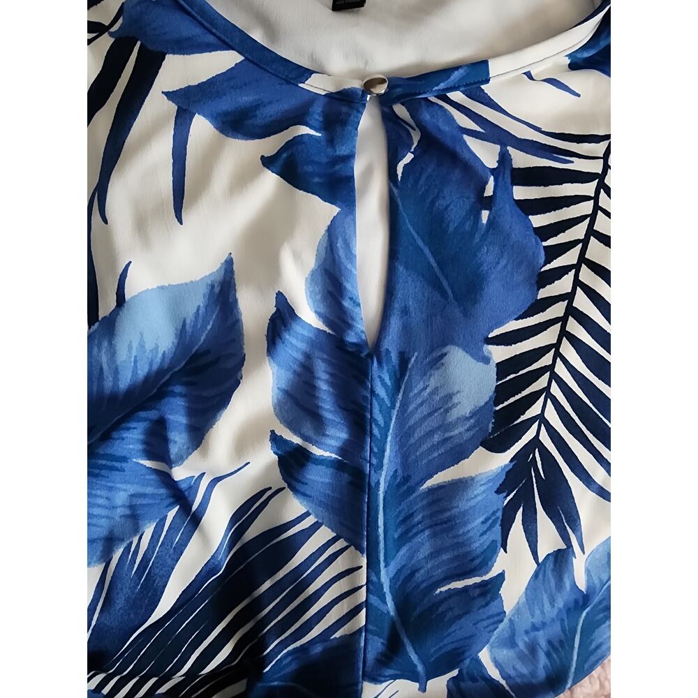 Lane Bryant Sleeveless Blue White Hawaiian Tropical Leaf Keyhole Dress Plus 16 - Picture 7 of 7
